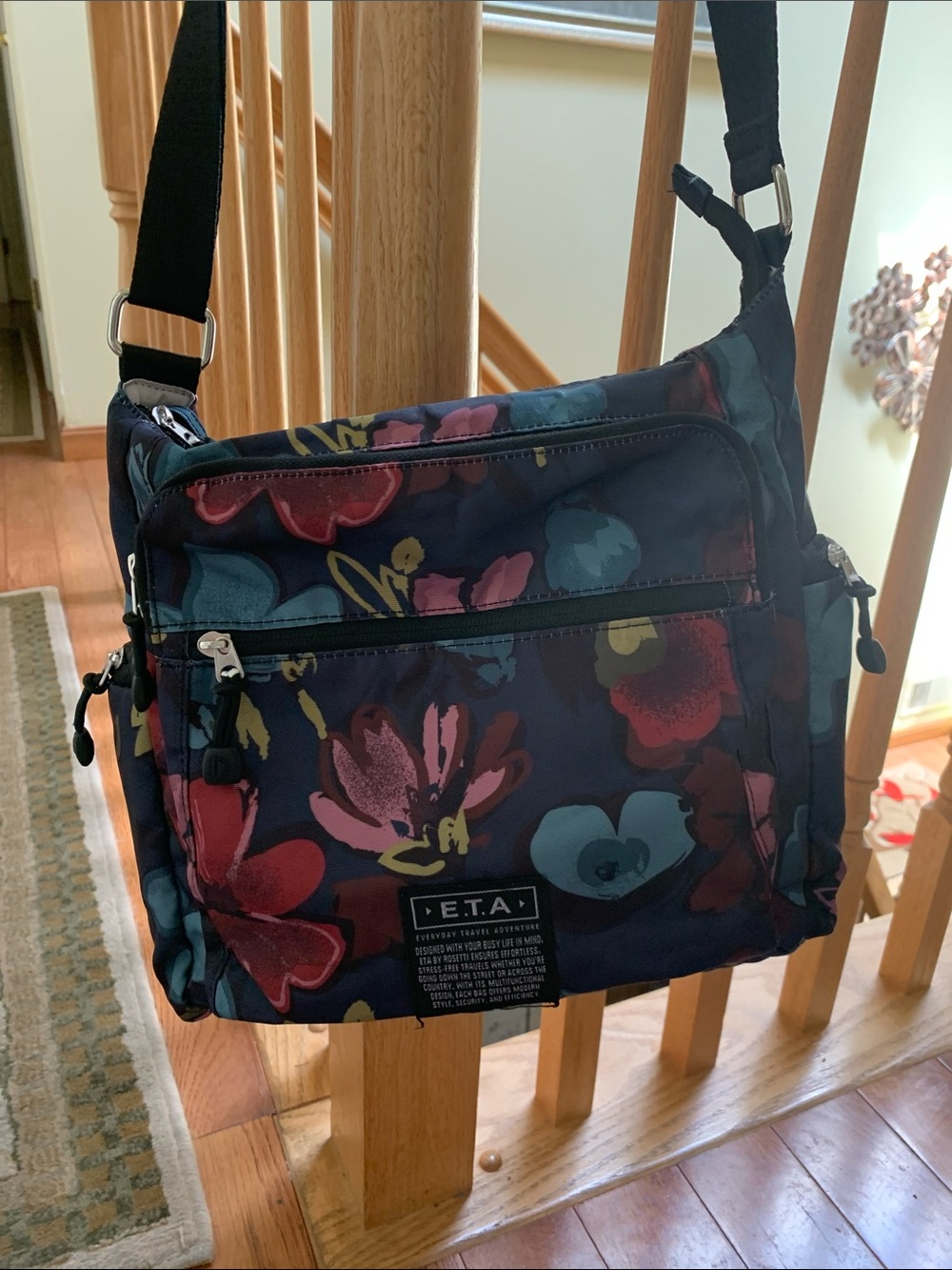 ETA Floral Crossbody Messenger Bag in Navy and Multicolor